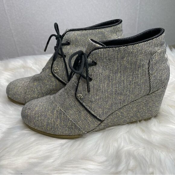 Toms Metallic Linen Desert Wedge Lace Up Ankle Booties 9 - Picture 1 of 9